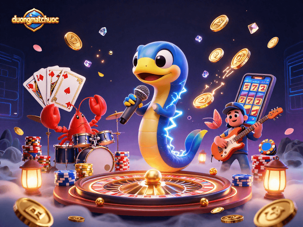 Engage in duongmatchuoc with electric eel DJ and friends amidst an underwater casino stage.