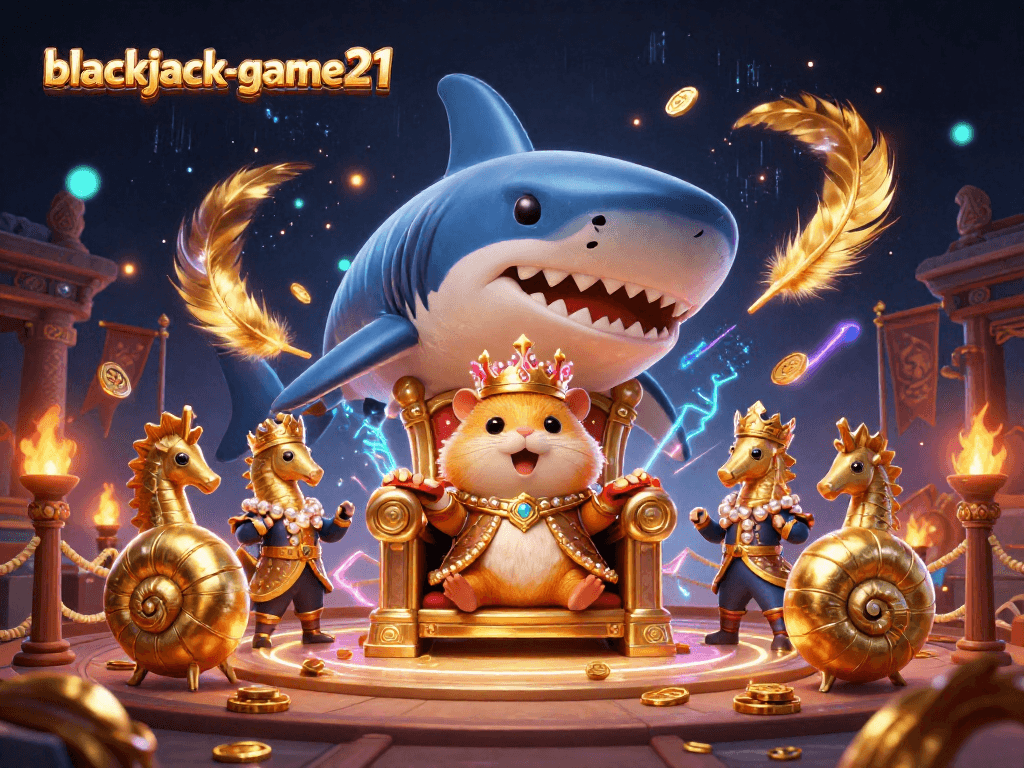 Engage with blackjack-game21 in an action-packed casino scene featuring unique characters amidst vibrant game elements.