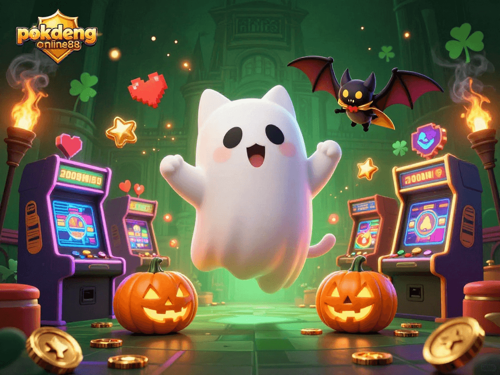 Experience thrilling moments with pokdeng-online88 in a vibrant haunted casino scene.