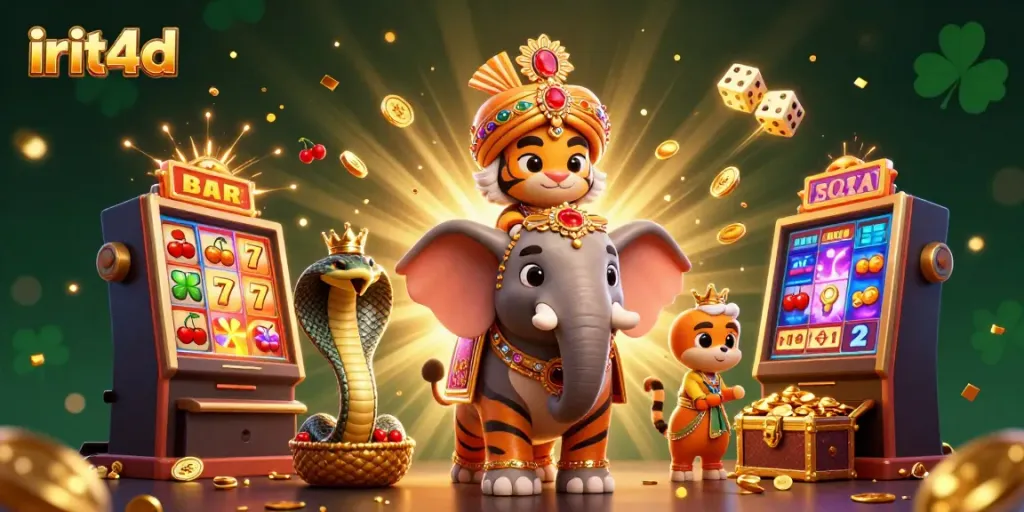 Experience irit4d's thrilling jackpot excitement with the vibrant maharaja tiger, elepant, and treasure.