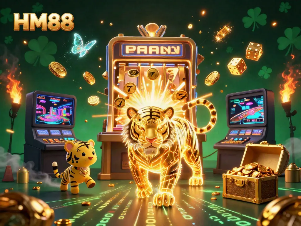 Experience the thrill of HM88 casino with vibrant visuals of slots and dynamic gaming action.