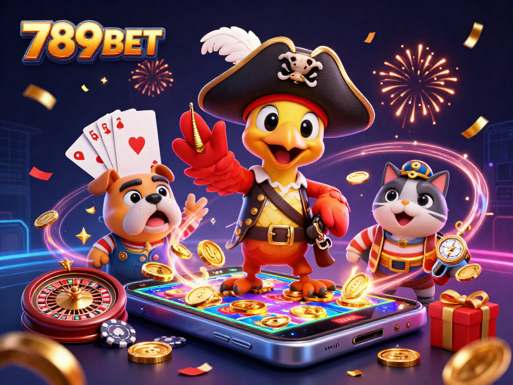 Spin and win with exciting slot games at 789BET, featuring vibrant illustrations of casino elements.