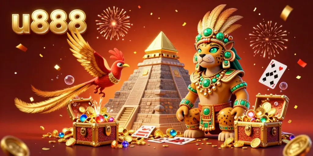 Experience thrilling gameplay with u888’s exclusive casino action in a vibrant 3D illustration.
