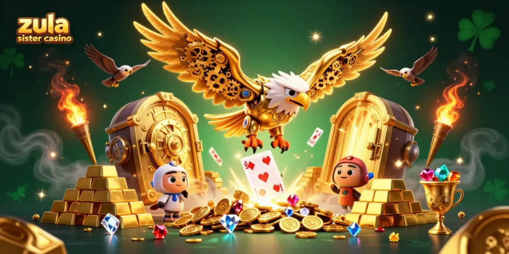 Zula sister casino offers thrilling gaming experiences with dynamic holographic elements and golden treasures.