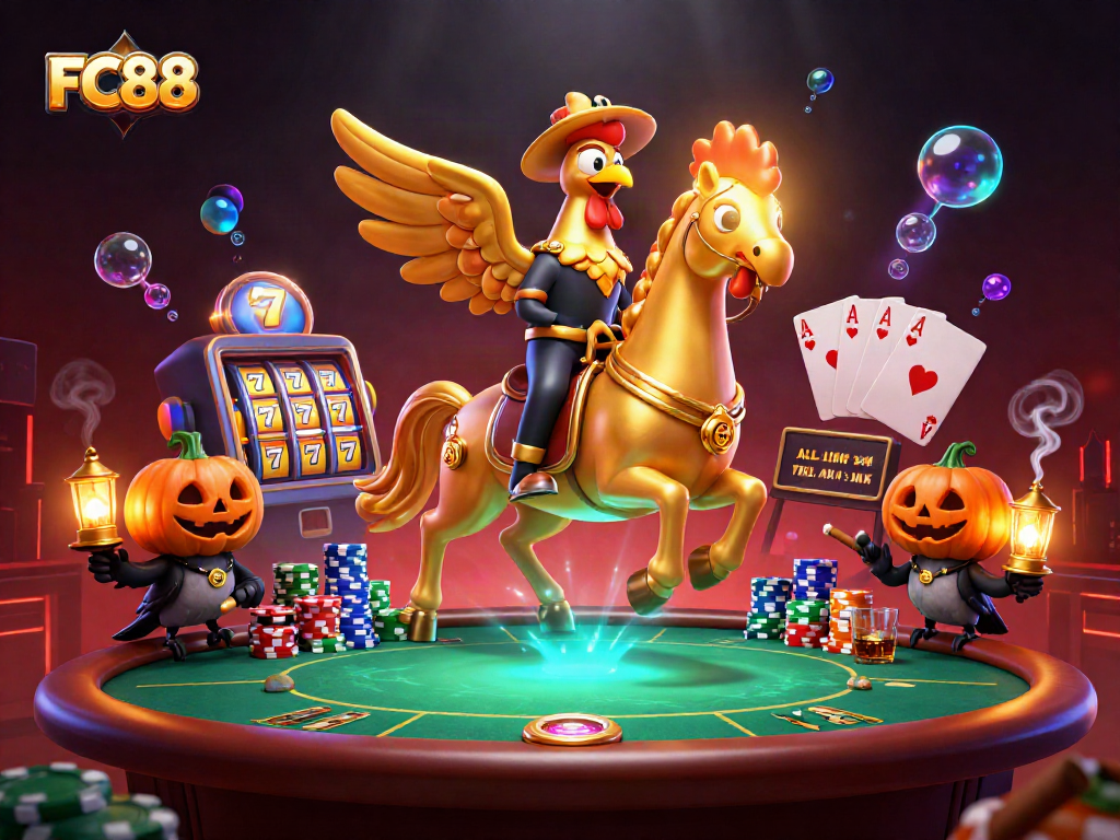 Experience the thrilling world of FC88 casino games with golden rooster in a vibrant setting.