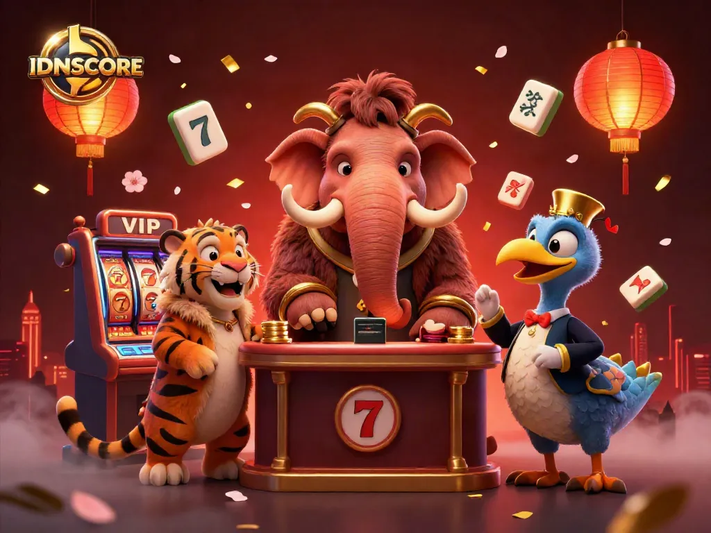 Experience thrilling gameplay with IDNSCORE's vibrant casino scene featuring exciting characters and dynamic elements.