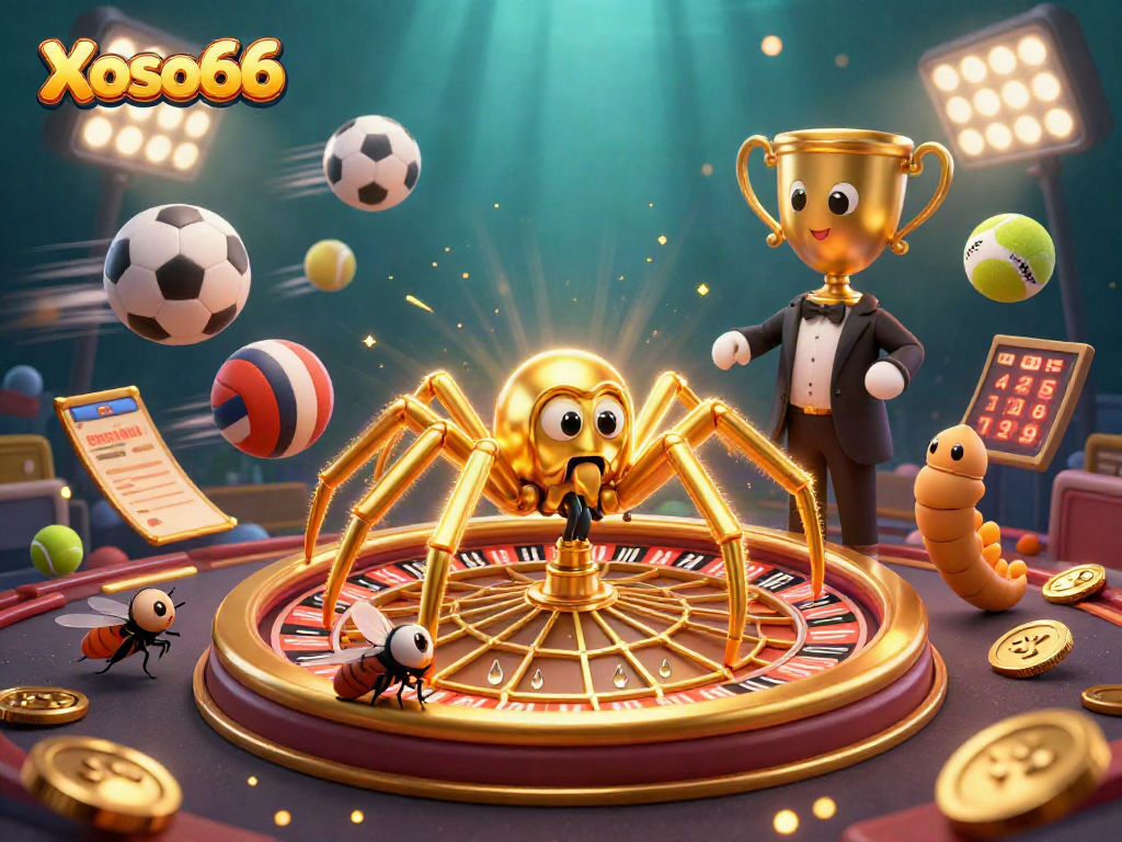 Xoso66 players engaging with thrilling bets in a vibrant 3D casino scene filled with sports elements.