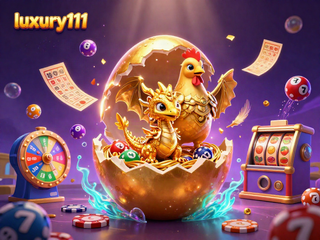 Experience thrilling gameplay with luxury111 featuring a golden baby dragon, vibrant casino elements, and dynamic visuals.