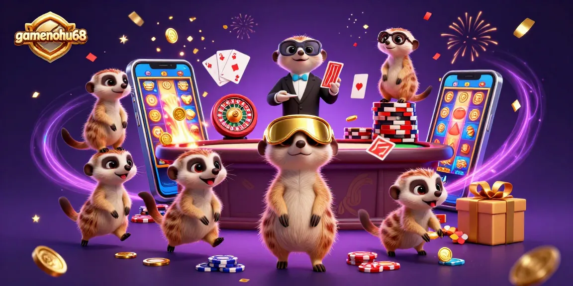 Play thrilling games at gamenohu68, featuring meerkats managing a bustling casino.