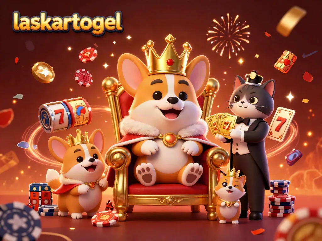 Experience the excitement of laskartogel with an extravagant 3D corgi royal scene filled with slot treasures and celebration.
