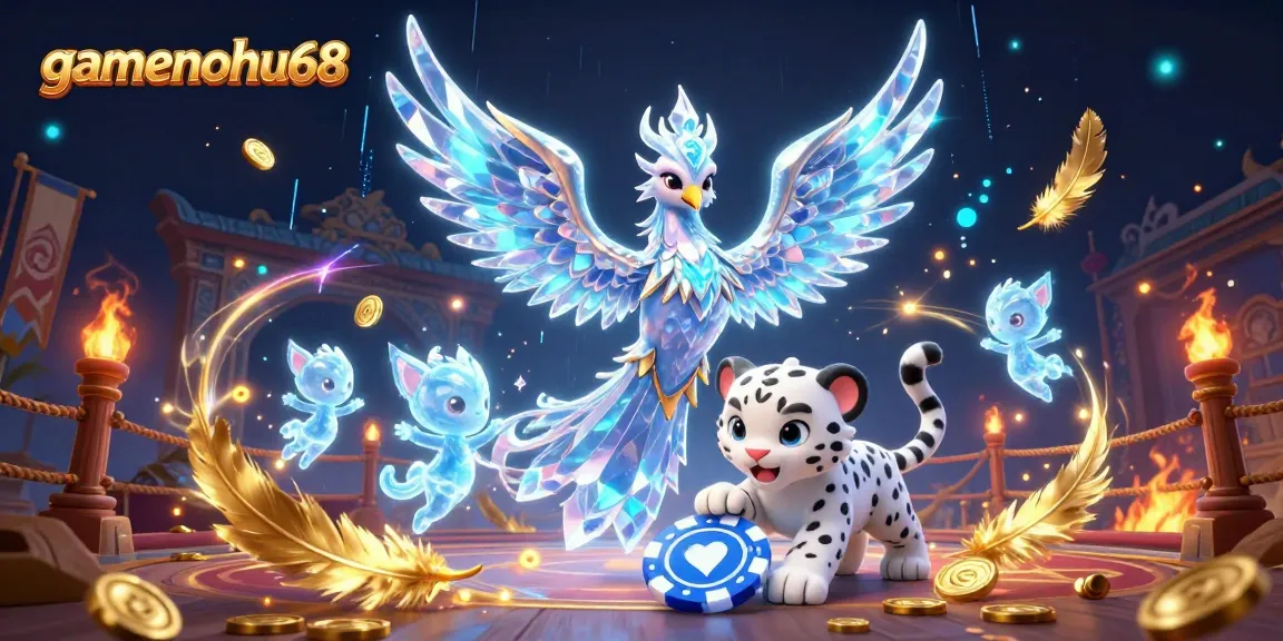 Experience thrilling gambling action with gamenohu68 in a vibrant, ice-themed casino scene.