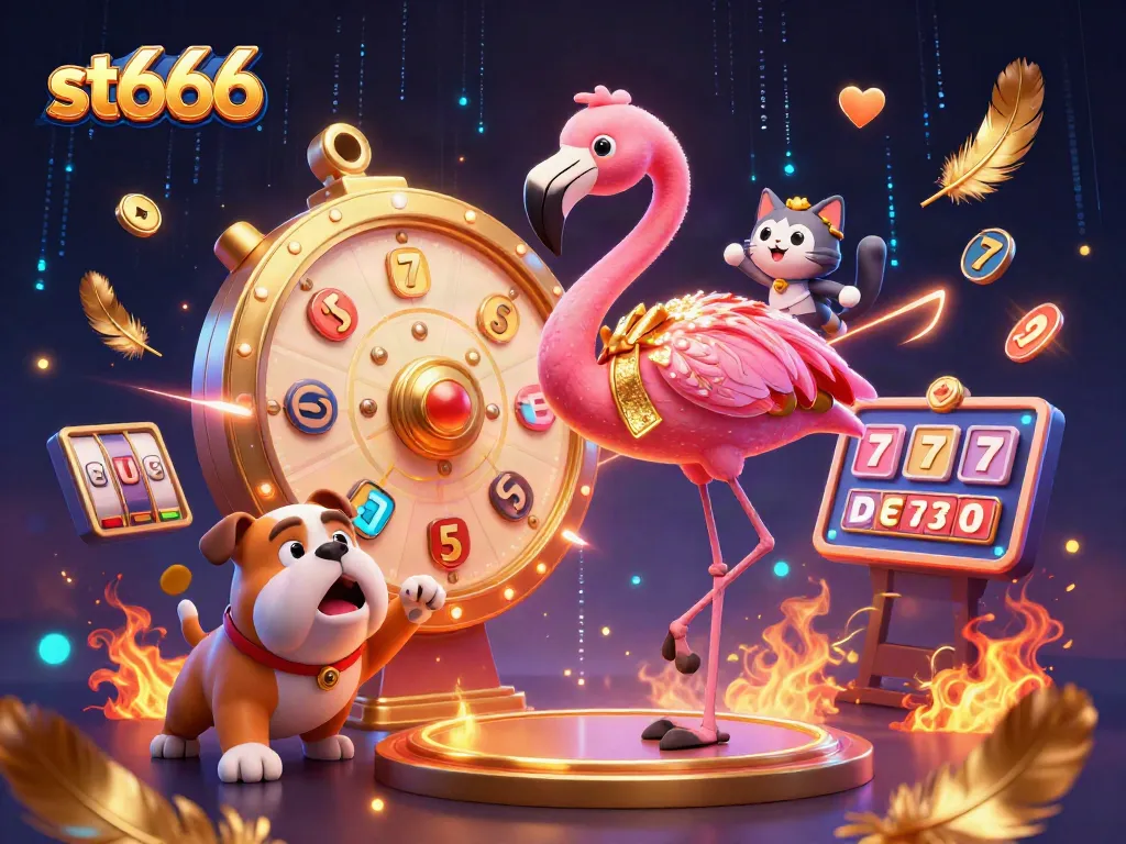 Spin the jackpot wheel at st666 with vibrant characters and dazzling casino elements.
