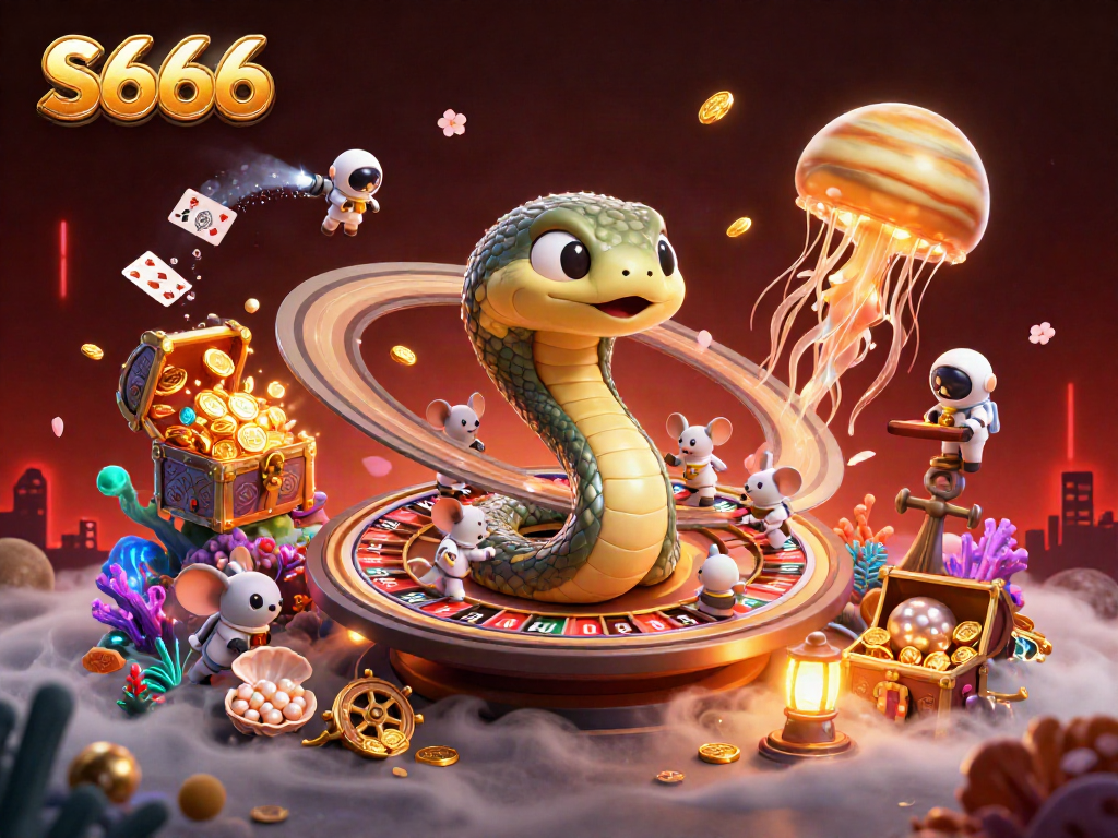 Engage with the vibrant universe of S666, where cartoon characters gamble in a cosmic casino setting.