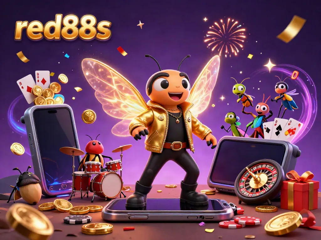 Experience thrilling gambling with red88s in a dynamic 3D casino scene packed with excitement and colorful elements.