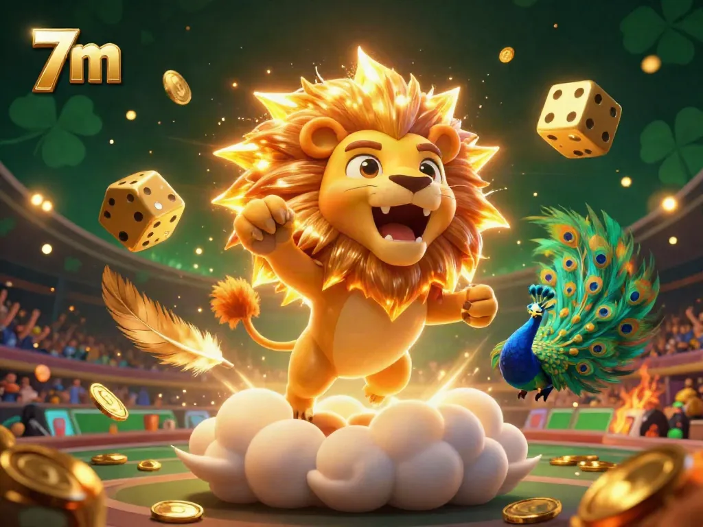 Experience thrilling sports betting action with 7m in a vibrant, energetic 3D illustration of a roaring sun lion amidst dynamic betting elements.