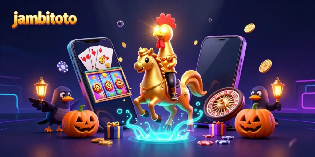 Experience the thrilling casino world with jambitoto, featuring a golden rooster in a magical midnight setting.