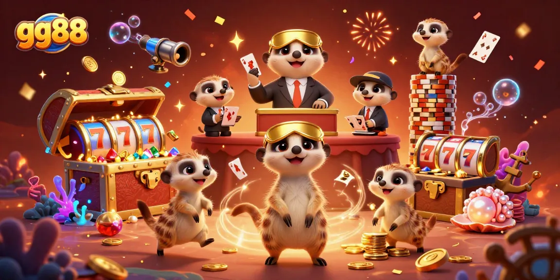 Experience the thrilling gg88 casino adventure with clever meerkats amidst vibrant scenes.