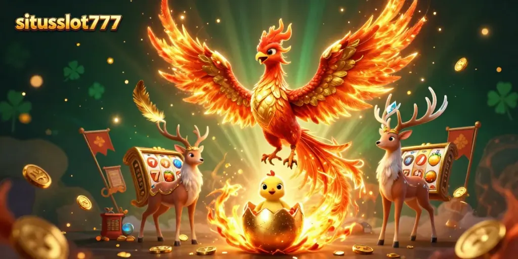 Enhance your gaming experience on situsslot777 with vibrant phoenix-themed casino graphics.