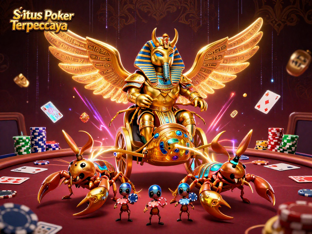 Engage in thrilling poker games at Situs Poker Terpercaya, with a vivid scene of enchanting characters.