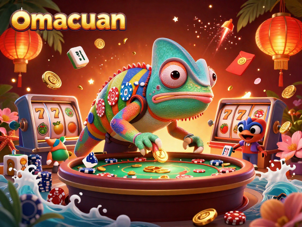 Mengamankan kemenangan di omacuan dengan simbol permainan slot yang menarik dan suasana kasino yang meriah.