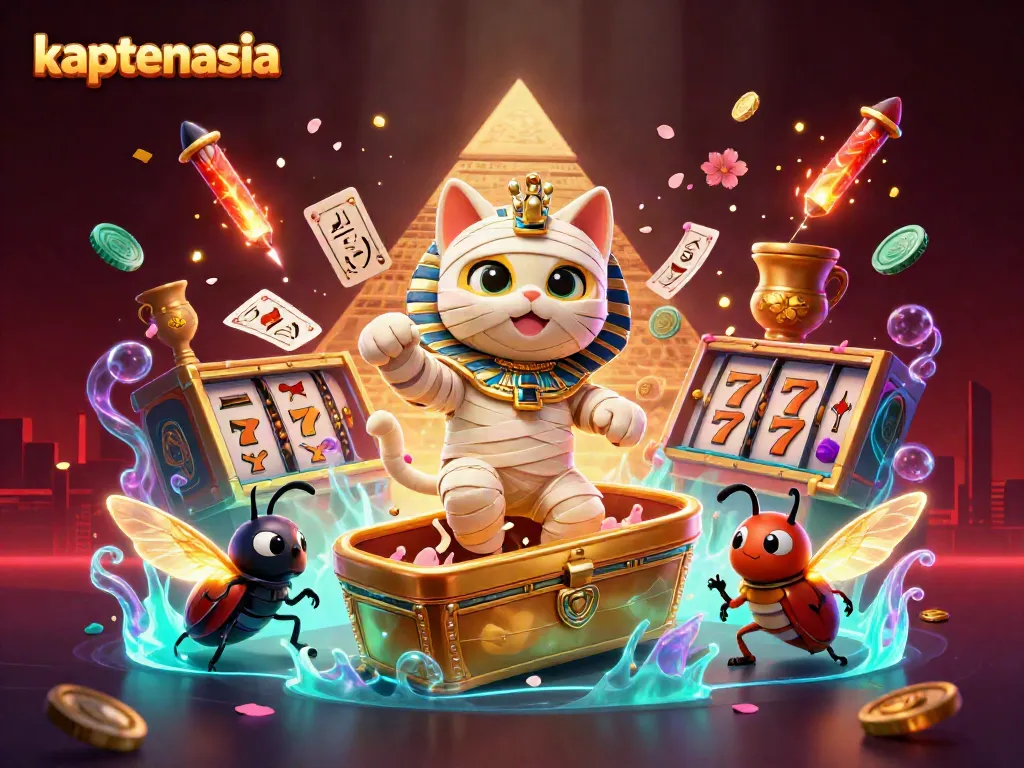 kaptenasia menghadirkan pengalaman kasino dalam gambar 3D yang menampilkan kucing mumi dan elemen permainan