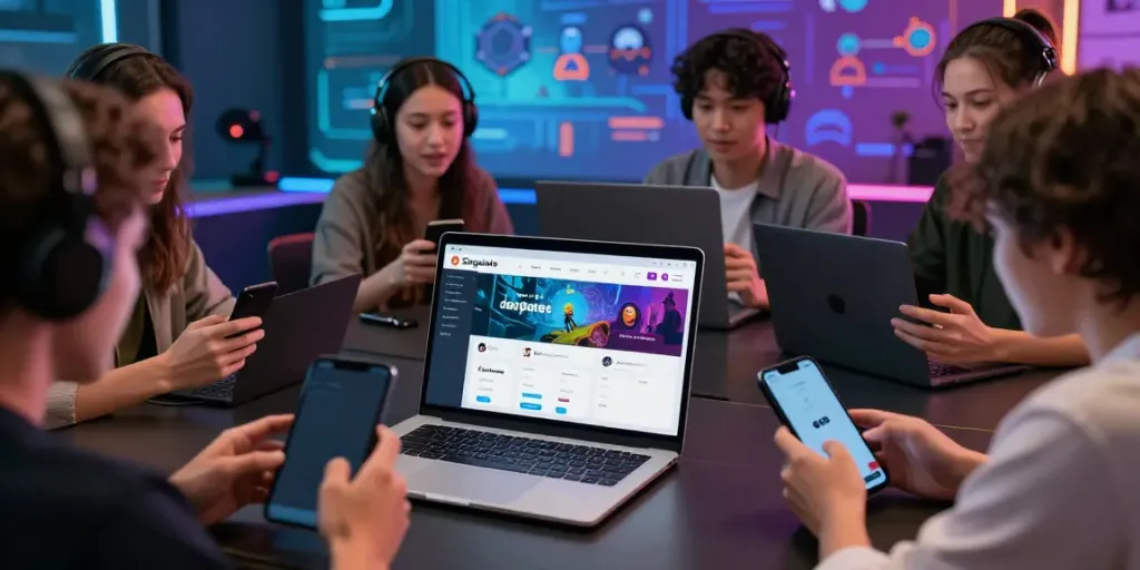 Players engaging with the Singatoto online gaming platform in a vibrant environment.