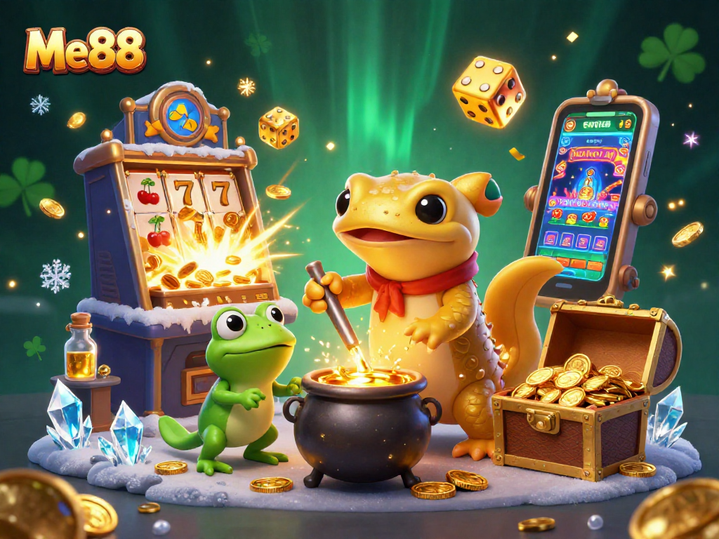 Watch Me88 players win big in a vibrant casino scene filled with gold coins and fun.