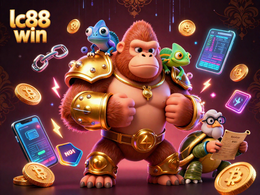 Experience lc88 win with a powerful gorilla king and vibrant chameleon in a high-stakes casino scene.