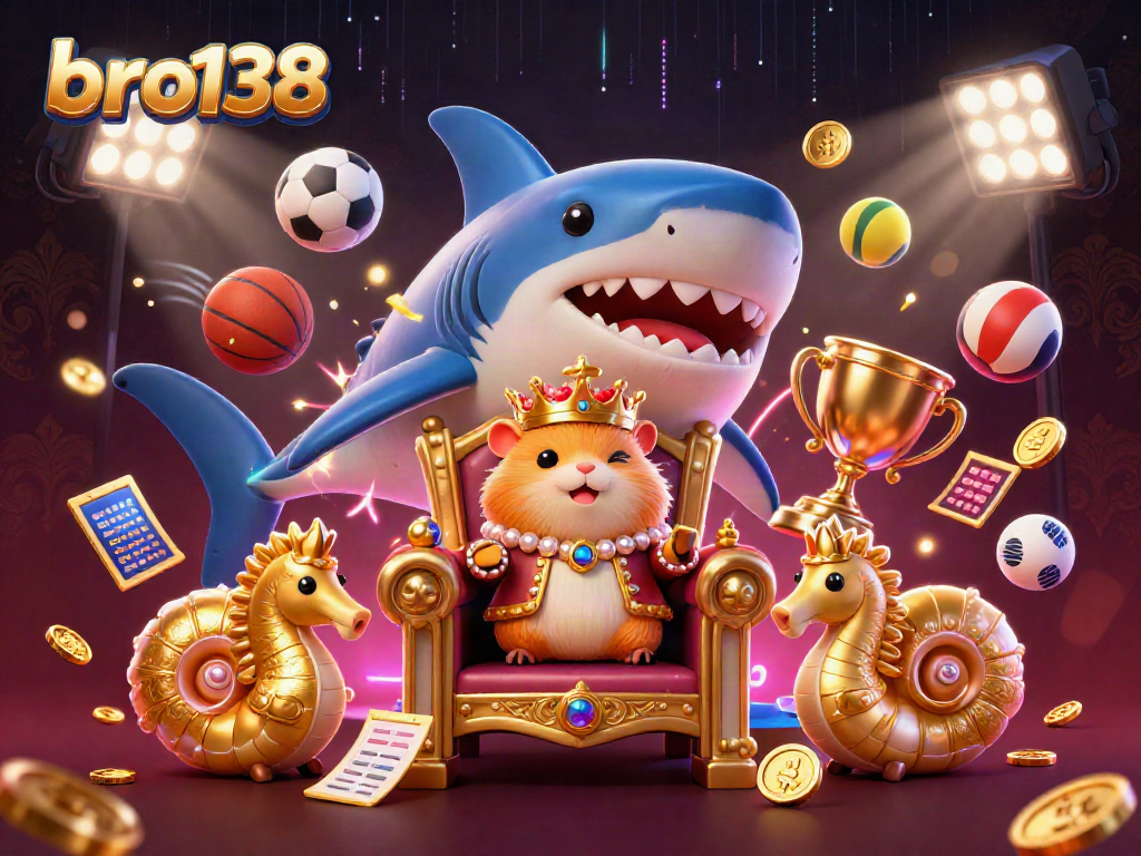 Experience thrilling bets with bro138’s fierce golden hamster king amidst vibrant sports action.