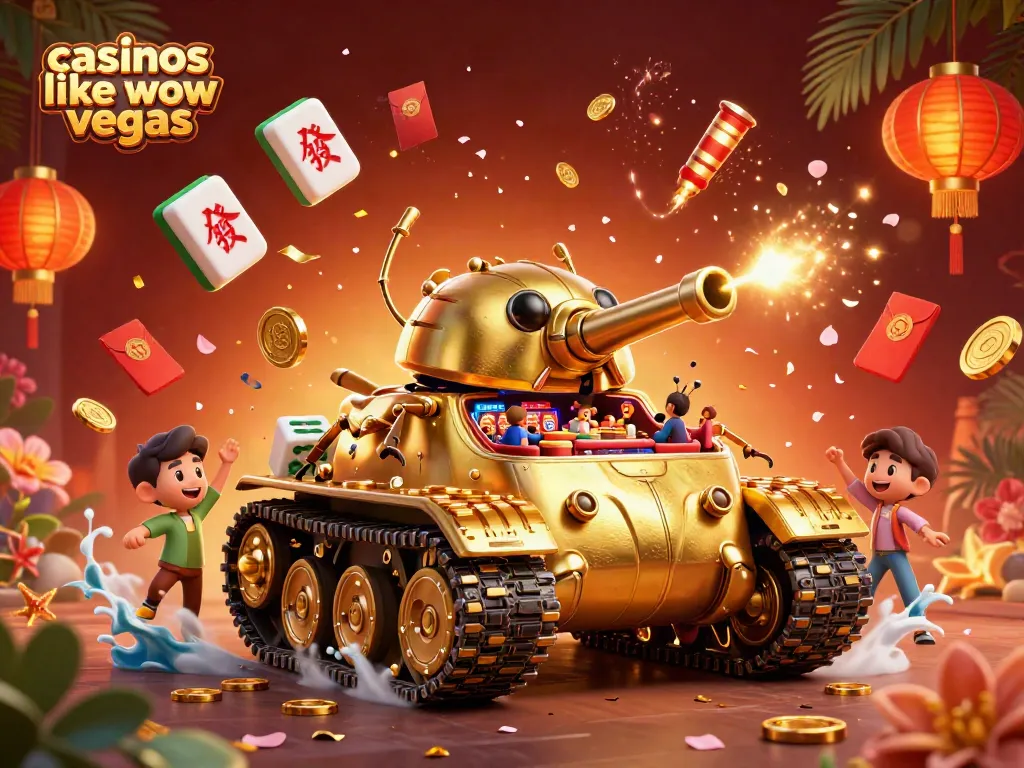 Spin to win with casinos like WOW Vegas featuring a massive tank casino bursting with colorful game elements.