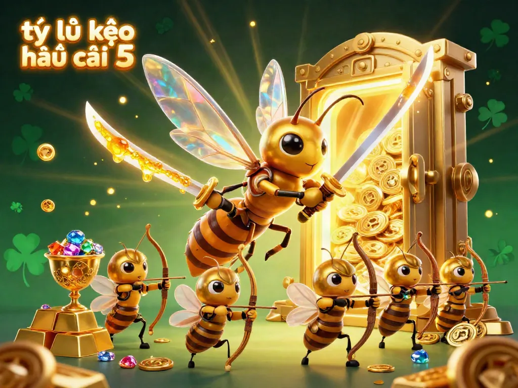 Experience the dynamic betting atmosphere with tỷ lệ kèo nhà cái 5 showcased in a vibrant casino scene featuring golden treasure and iconic symbols.
