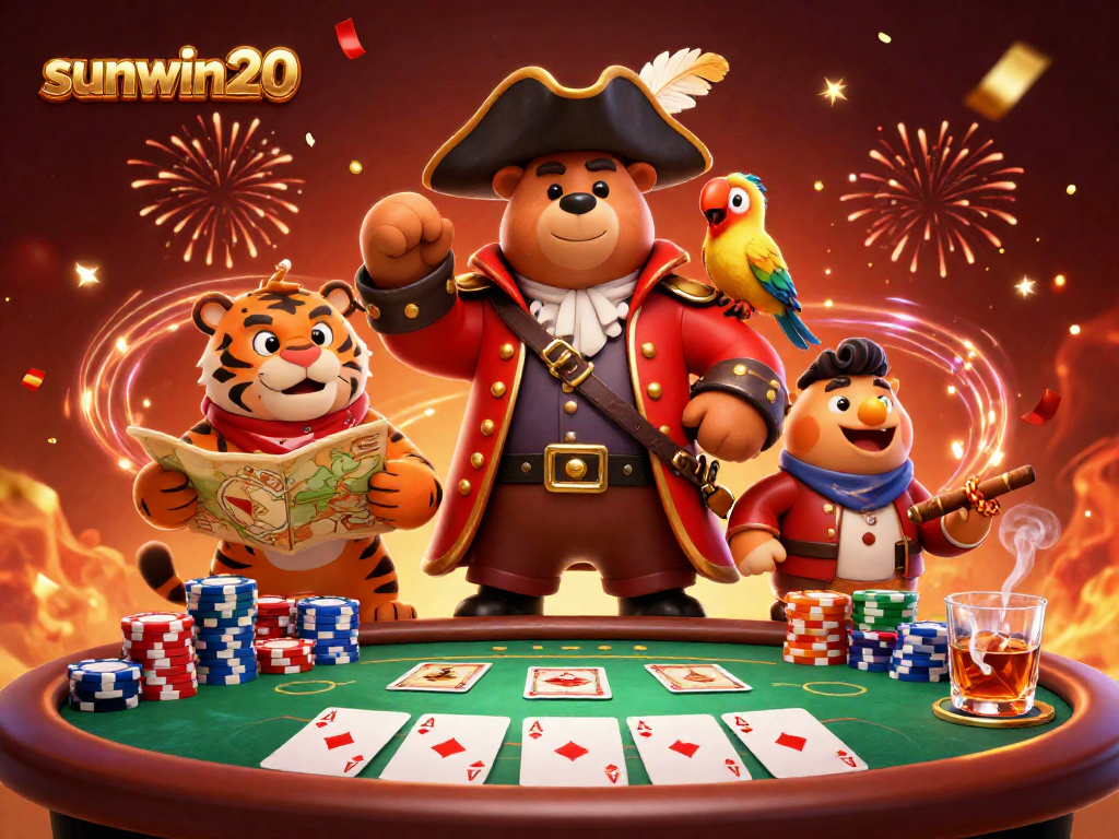 Experience thrilling poker action with sunwin20 as pirate and tiger navigate gaming riches.