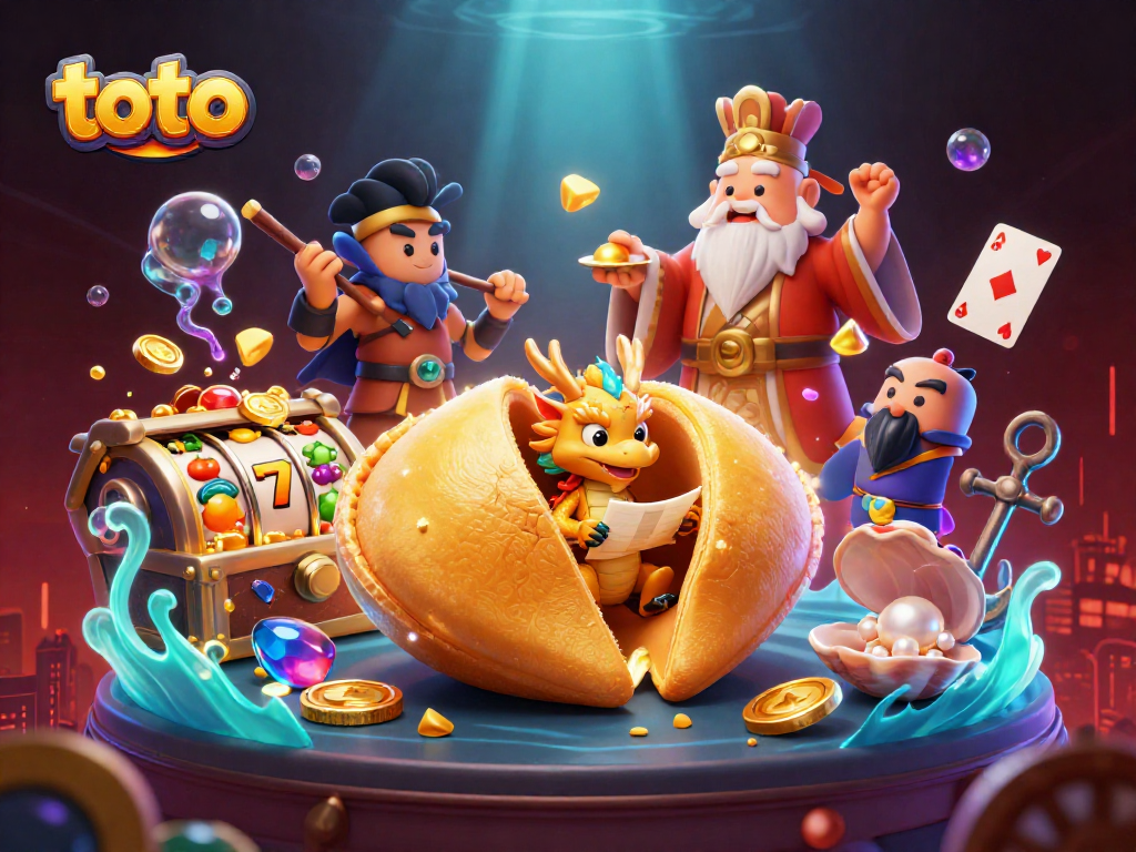 Toto menang dalam permainan slot dengan ilustrasi naga bijak dan elemen kasino menarik.