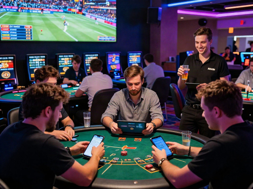 Players enjoying live betting at ALO8's vibrant casino, capturing excitement and community.