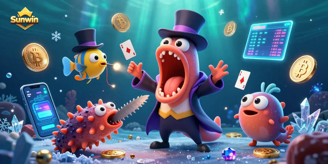 Watch Sunwin's bioluminescent eel perform thrilling card tricks in an enchanting underwater casino scene.