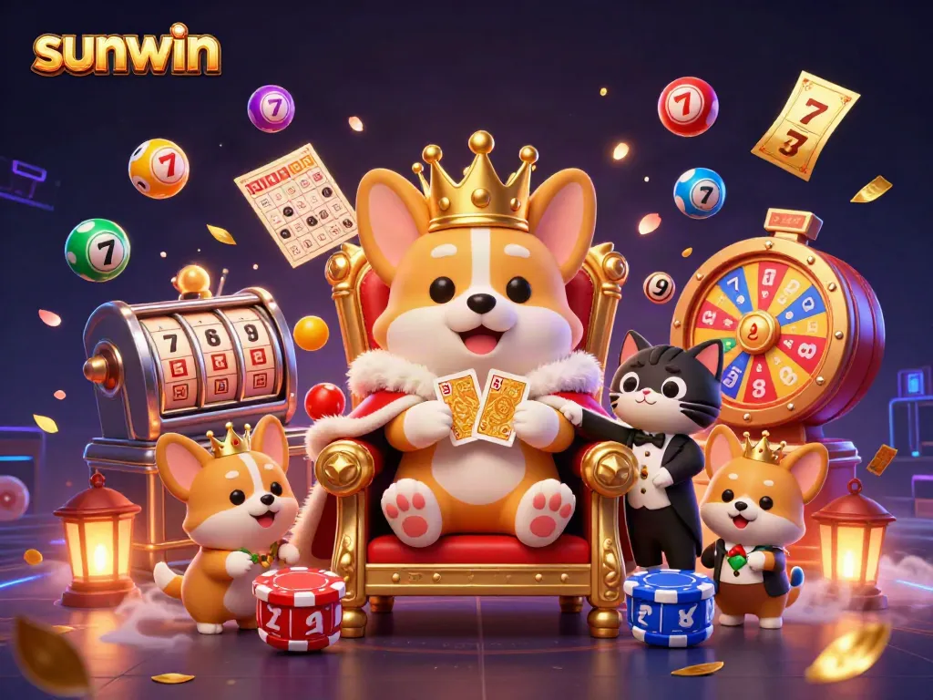 Experience thrilling gameplay at sunwin with vibrant casino elements flying around in a lavish scene.