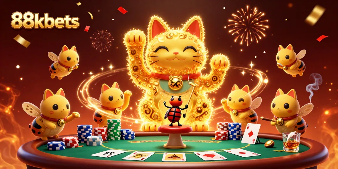 Experience 88kbets excitement with a vibrant lucky cat and dynamic casino elements.