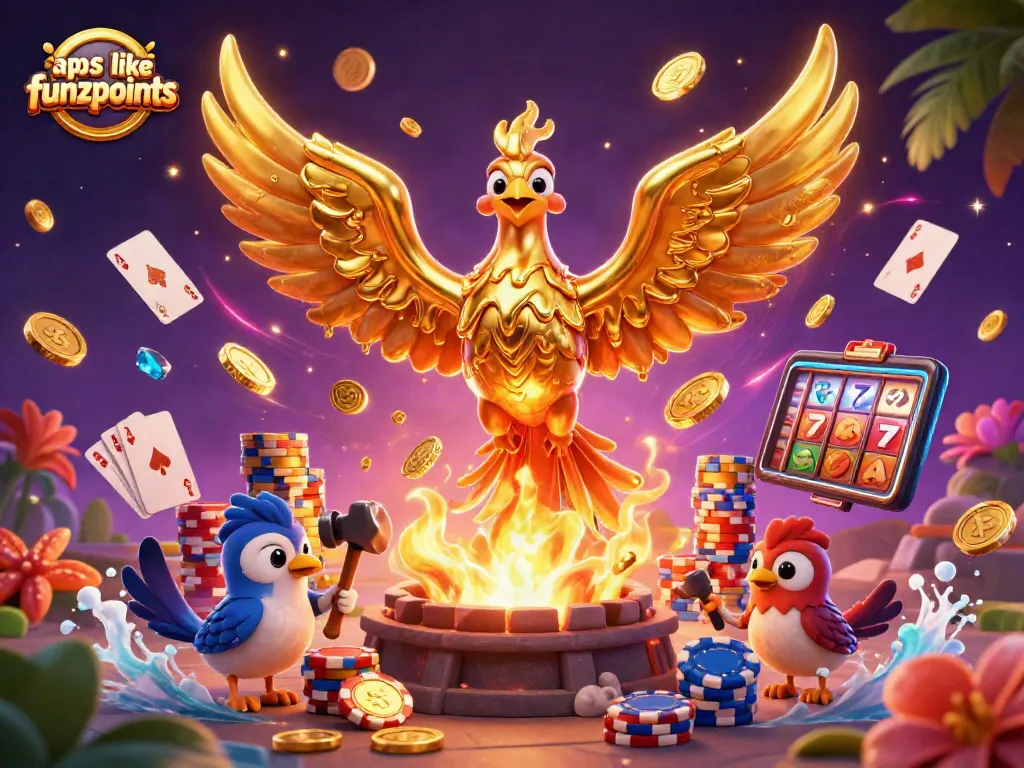 Play exciting games like Funzpoints and win real cash rewards with this vibrant illustration.
