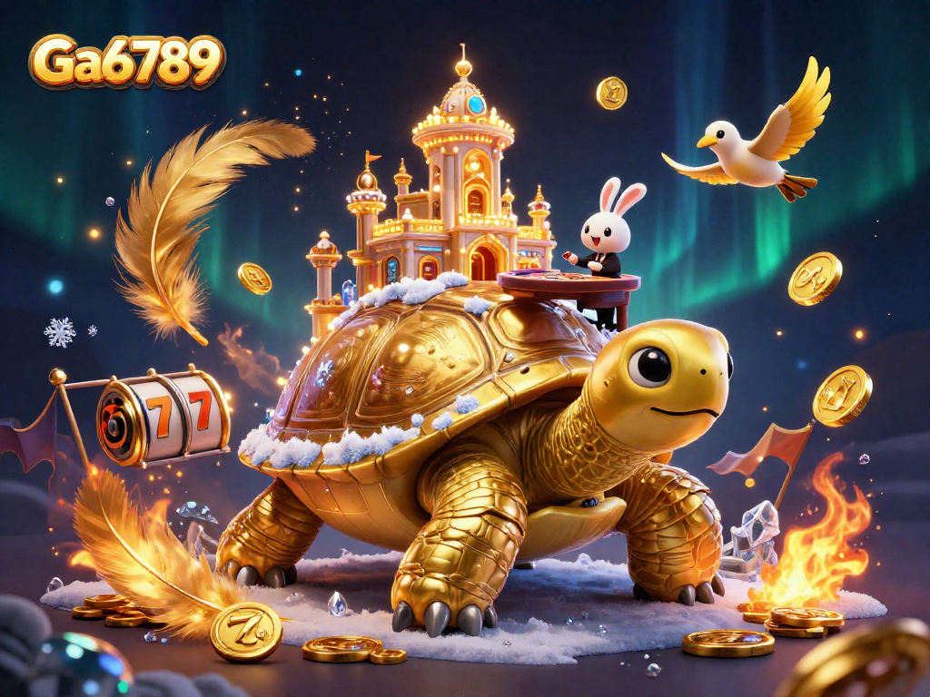 Experience Ga6789 with thrilling slot reels and cartoon characters in an imaginative casino scene.