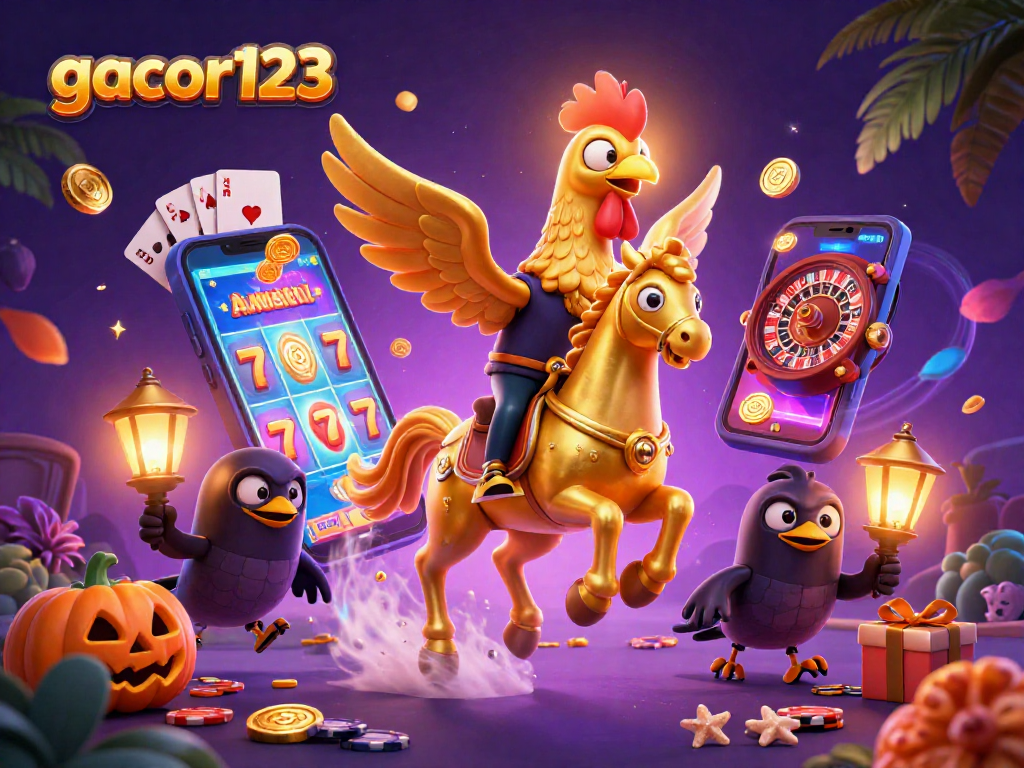 Experience the thrill of gacor123 with a vibrant casino scene featuring dynamic game elements and captivating characters.