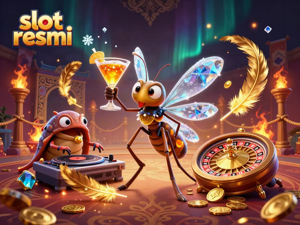 Engage with slot resmi in a dynamic casino scene featuring a unique frozen mosquito mascot.