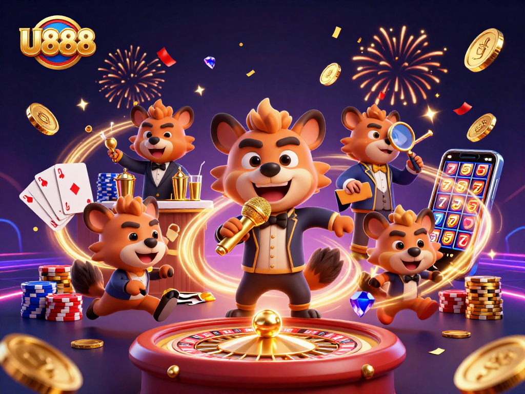 Experience the thrill of gaming at U888 with dynamic hyenas in a casino setting.