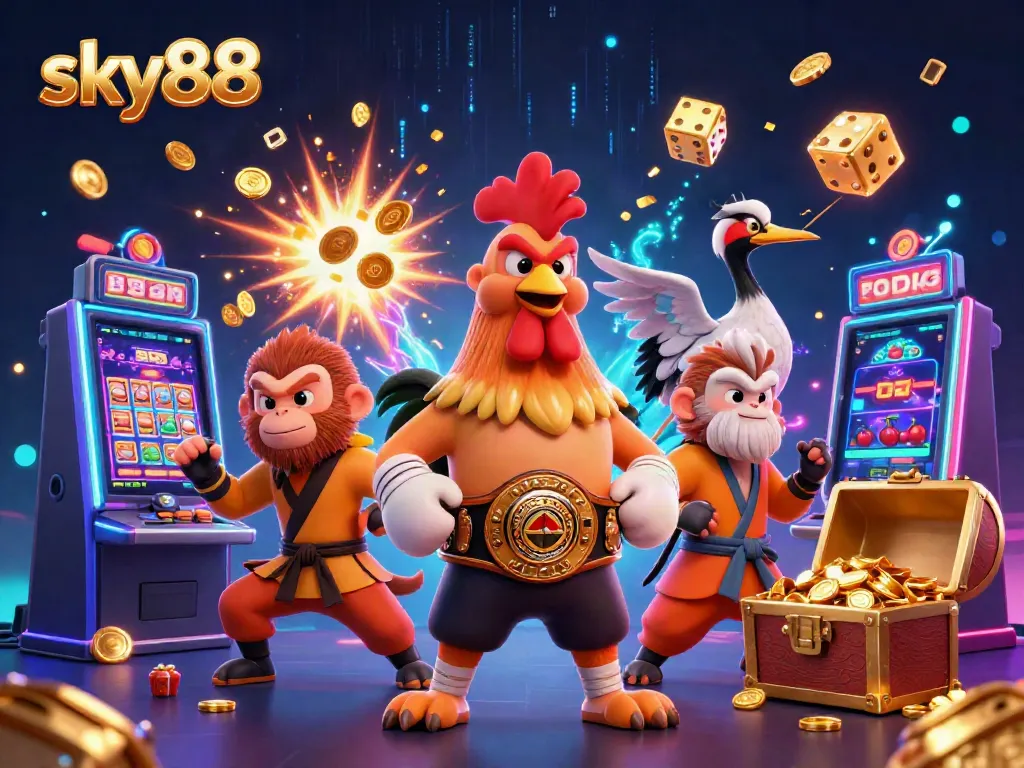 Experience epic jackpot wins with sky88 featuring dynamic casino action, colorful characters, and thrilling game elements.