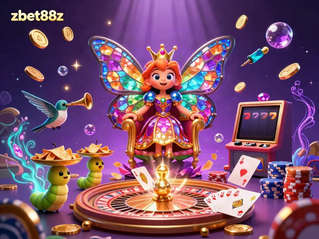 Engage with zbet88z in an exciting carnival of gaming, featuring rich colors and dynamic casino elements.