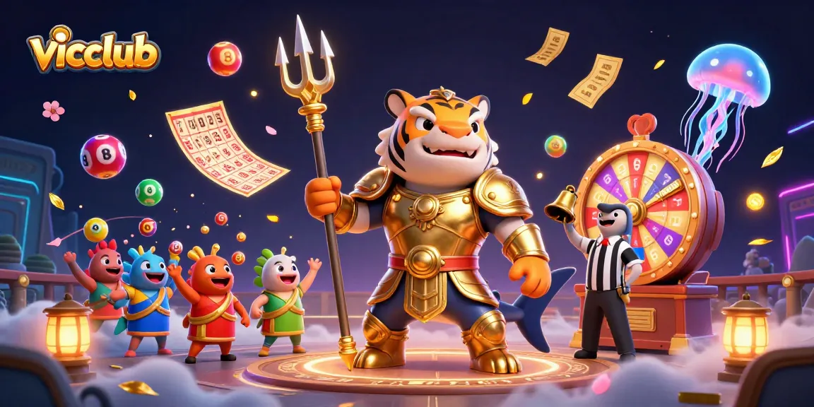 vicclub showcases a dynamic underwater lottery scene with vibrant elements and characters.