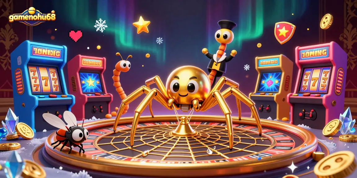 Experience gamenohu68 in a vibrant 3D casino scene with spinning roulette and animated characters.