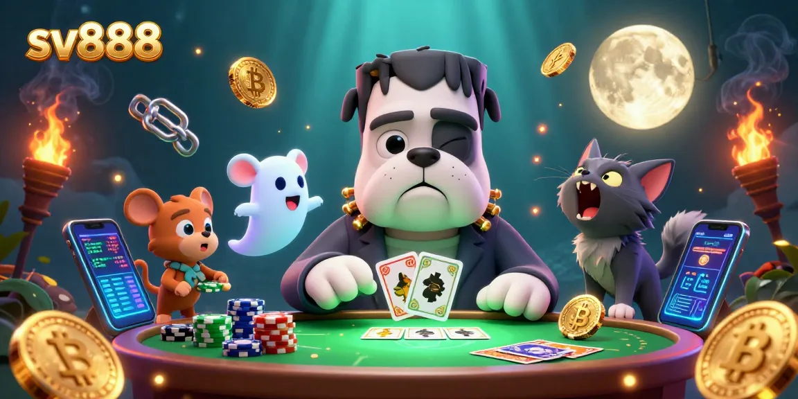 sv888 engagement with 3D cartoon characters including a Frankenstein bulldog dealer, ghost mouse, and werewolf kitten