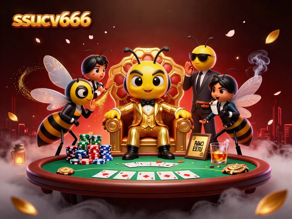 Experience high-stakes poker action with ssucv666 in a vibrant, animated casino setting
