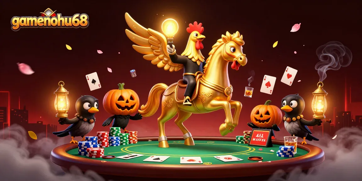 Experience the thrill of gamenohu68 casino action with golden rooster and poker elements.