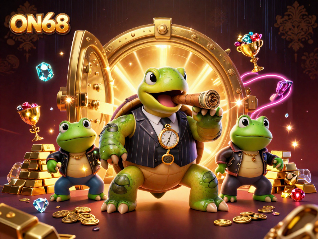 Engage with ON68's thrilling casino experience featuring lively characters and dynamic game elements.
